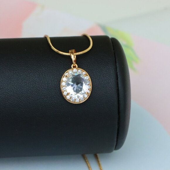 "Oval White Pendant with Crystal Halo in Elegant Rose Gold Plating, XPPT1621 - Picture 13 of 13